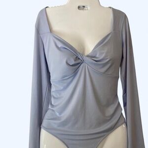 Express Light Blue Long Sleeve Bodysuit M